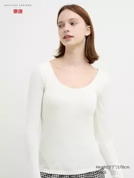 Очень теплый топ-бюстгальтер heattech в рубчик с круглым вырезом Uniqlo, белый