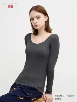Очень теплый топ-бюстгальтер heattech в рубчик с круглым вырезом Uniqlo, серый