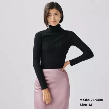 Очень тонкий свитер из мериносового шелка в рубчик с черепахой PLST, черный