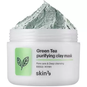 Очищающая глиняная маска с зеленым чаем, 3,38 жидких унции. 100 мл - Скраб-скраб для контроля кожного сала и ухода за порами, смываемая маска для удаления омертвевших клеток кожи, успокаивающая и увлажняющая маска для жирной кожи и кожи с прыщами, Skin79