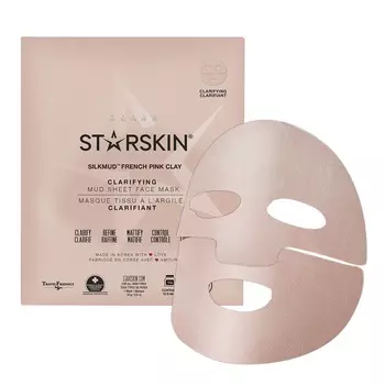 Очищающая грязевая маска для лица silkmud french pink clay clarifying mud sheet face mask Starskin, количество 1 шт.