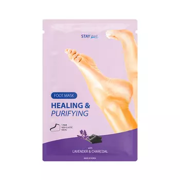 Очищающая маска для ног с углем и лавандой healing & purifying foot mask lavender & charcoal Stay Well, количество 1 шт.