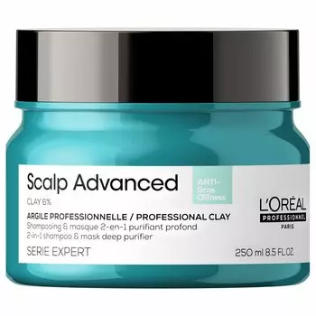 Очищающая маска - шампунь для жирной кожи головы scalp advanced anti-oiliness 2-in-1 deep purifier clay LOral Professionnel Paris, 250 мл