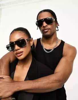 Очки-авиаторы Versace в металлическом цвете черного и золотого цвета