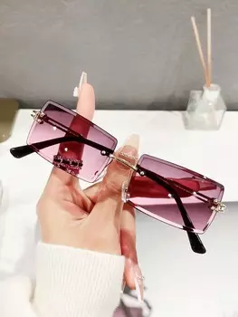 Очки без оправы с квадратными линзами, бордовый