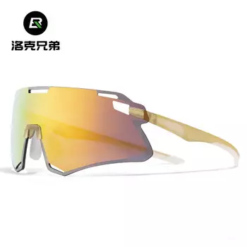 Очки для велоспорта Rock Brothers Поляризационные очки для велоспорта Ветрозащитные и пескозащитные спортивные очки Прозрачный чайный/умный серый цвет Полное золото ROCKBROS