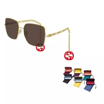 Очки солнцезащитные мужские Gucci с цепочкой, золотой / красный