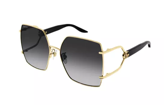 Очки солнцезащитные мужские Gucci в прямоугольной форме, черный / золотой