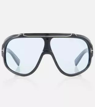Очки солнцезащитные Rellen с плоскими линзами Tom Ford, Shiny Black/Blue