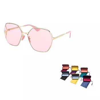Очки солнцезащитные женские Gucci с чехлом, розовый / золотой