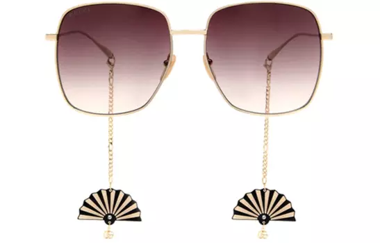 Очки солнцезащитные женские Gucci с подвесками в виде веера, золотой