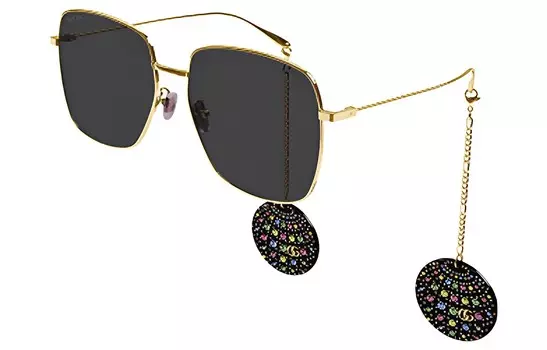 Очки солнцезащитные женские Gucci с подвесками в виде диско шара, золотой