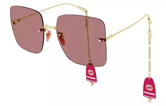 Очки солнцезащитные женские Gucci с подвесками в виде мороженого, золотой / красный