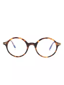 Очки в круглой оправе черепаховой расцветки TOM FORD Eyewear, коричневый