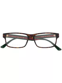Очки в прямоугольной оправе с отделкой Web Gucci Eyewear, коричневый