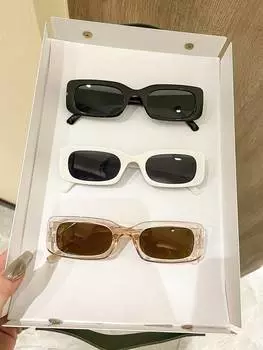 Очки Y2K в квадратной оправе, черный / белый / бронзовый