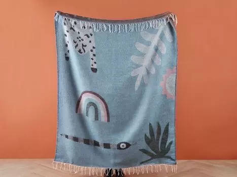 Одеяло BELIANI синее 130 x 170 см с животным мотивом и бахромой для гостиной, спальни, детской комнаты, дивана, кресла, синий