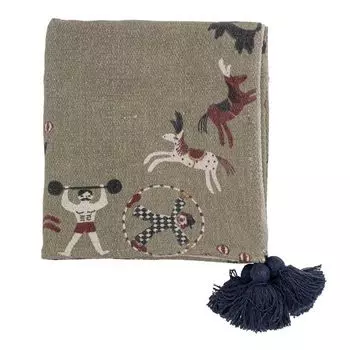 Одеяло Bloomingville LOOME зеленое с цирковым мотивом 160x130 см шерстяное одеяло плед, зеленый