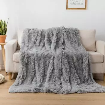 Одеяло Cotton Market, двустороннее покрывало, пушистое приятное одеяло для гостиной и спальни, серое меховое одеяло, 160 x 200 см, серый