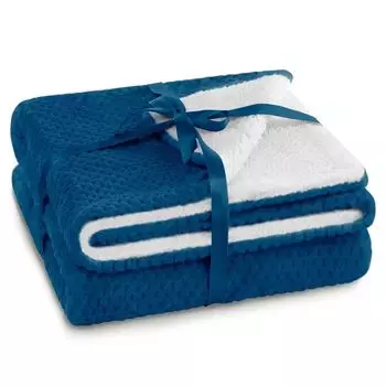Одеяло Cotton Market, пушистое приятное одеяло для гостиной и спальни, двустороннее покрывало, флисовое одеяло 220 x 240 см, индиго и белый, синий