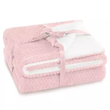 Одеяло Cotton Market, пушистое приятное одеяло для гостиной и спальни, двустороннее покрывало, флисовое одеяло 220 х 240 см, розовое и белое, розовый