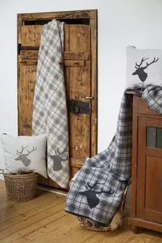 Одеяло David Fussenegger с коротким ворсом Savona 'deer/check' 150 x 200 см антрацит, серый