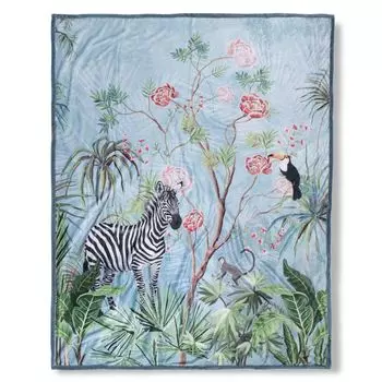 Одеяло Descanso с листьями - 130х160 см - 100% поливелвет Muller Textil, аква