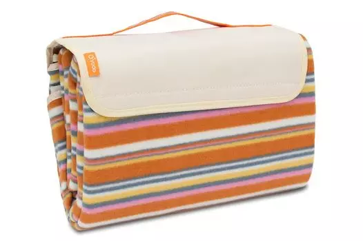 Одеяло для пикника BRUBAKER флисовое с водонепроницаемой изнанкой PEVA 150 x 135 см белые полосы разноцветные