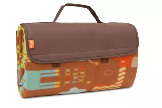 Одеяло для пикника BRUBAKER флисовое с водонепроницаемой изнанкой PEVA 150 х 135 см коричневое с животными зелено-желтое, коричневый