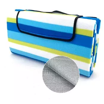 Одеяло для пикника heimtexland XL, водонепроницаемое, пляжный коврик для улицы, коврик для сна, моющееся, походное одеяло, складное с ручкой для переноски, фестивальный кемпинг, пляжное одеяло для пикника, тип 549, в полоску, синий, 200 x 200 см