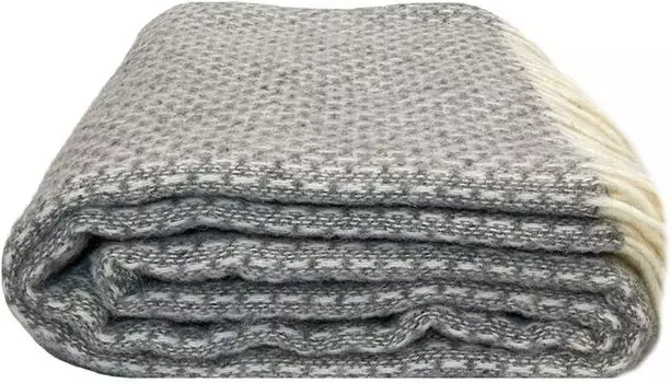 Одеяло Fair de luxe из чистой шерсти | Шерстяное одеяло из 100% шерсти | Одеяло для дивана/одеяло для дивана | Удобное и приятное одеяло | 100% чистая шерсть с бахромой (серый/белый пунктирный) Glaeser