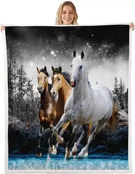 Одеяло Feelyou Horse из шерпа, флисовое одеяло для галопирующей лошади для детей, мальчиков и девочек, плюшевое одеяло с дикой природой, пушистое одеяло с сельскохозяйственными животными для дивана-кровати, близнеца, 60x80 дюймов, Multi 19
