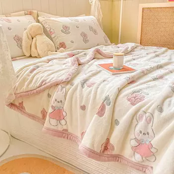 Одеяло фланелевое YuXinYang, белый /розовый