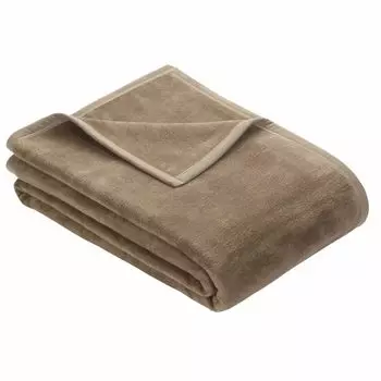 Одеяло Ibena Berlin 150х200 см - плед из смесового хлопка светло-коричневый однотонный, плед из шерсти, плед для дивана приятный мягкий