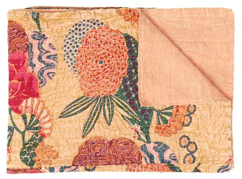Одеяло из хлопка Kantha с цветочной вышивкой размером 50 x 70 дюймов оранжевого и красного цветов Homezia, цвет Multicolored