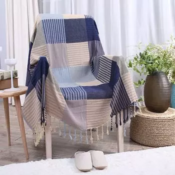 Одеяло из синели для дивана, 220 250 СМ Вязаное мягкое тканое хлопчатобумажное кресло с кисточками Кресло на двоих Чехол Покрывала Декоративный декор для дивана - красный ele eleoption, синий