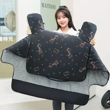 Одеяло на лобовое стекло электрического мотоцикла Kuang-Chi Зима Плюс Бархат Утолщенный Батарея Трамвай Холодное покрытие Водонепроницаемый Ветрозащитный Теплый Жираф Черный + Расширенные Боковые Крылья Плюс Бархат