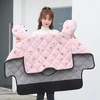 Одеяло на лобовое стекло электрического мотоцикла Kuang-Chi, зимнее мягкое утолщенное одеяло для аккумуляторного трамвая, холодное покрытие, водонепроницаемое, ветрозащитное, теплое розовое перо + расширенные и плюшевые боковые крылья