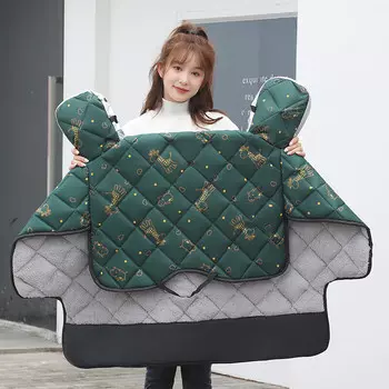 Одеяло на лобовое стекло электрического мотоцикла Kuang-Chi Зима Зима Бархатный утолщенный аккумуляторный трамвай Холодный чехол Водонепроницаемый ветрозащитный Теплый стиль Темно-зеленый жираф + расширенные боковые крылья и бархат