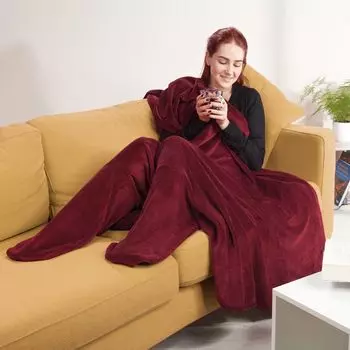 Одеяло-носок Footy 150х180 серое, полиэстер, коралловый флис, с грелкой для ног CelinaTex, бордовый