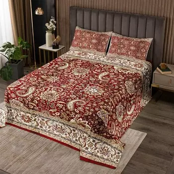 Одеяло Пейсли King, красно-желтое покрывало с цветочным принтом для мужчин и женщин, цветы в стиле бохо, экзотическое этническое ретро-модное покрывало, богемный дамасский медальон, стеганый египетский узор Erosebridal, Multi 04
