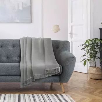 Одеяло покрывало хлопок с бахромой 150 х 200 см одеяло светло-серое AmeliaHome