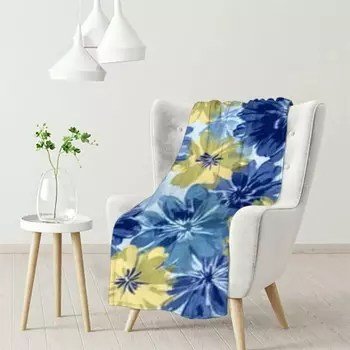 Одеяло с цветочным рисунком Whkang, желтый / синий