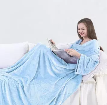 Одеяло с ленивыми рукавами - одеяло для ТВ из микрофибры со встроенными рукавами, цвет: темно-красный, размер: 150 х 180 см. DecoKing, синий