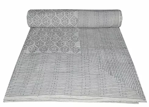 Одеяло с ручным принтом Kantha Ramdev Handicraft, белый