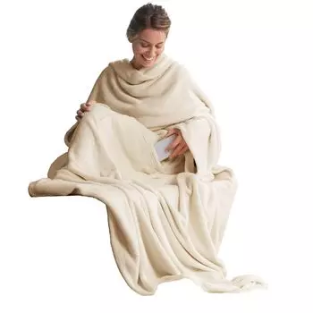 Одеяло с рукавами для телевизора 150х180 светло-голубое, полиэстер, коралловый флис CelinaTex, бежевый