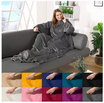 Одеяло с рукавами heimtexland , приятное одеяло для телевизора с рукавами, карманами, конверт для ног, супермягкое фланелевое переносное одеяло, одеяло для всего тела Type870, антрацитово-серый, 200x170 см
