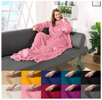 Одеяло с рукавами heimtexland , приятное одеяло для ТВ с рукавами, карманами, конверт для ног, супермягкое фланелевое портативное одеяло, одеяло для всего тела Type870, розовое, 200x170 см, розовый