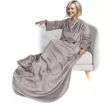 Одеяло с рукавами NYVI CozyWear Deluxe 170x200 см, серо-коричневый - приятное одеяло с рукавами, 2 нагрудных кармана, карман для ног - приятное одеяло для ТВ для взрослых и детей - 100, одеяло для дивана