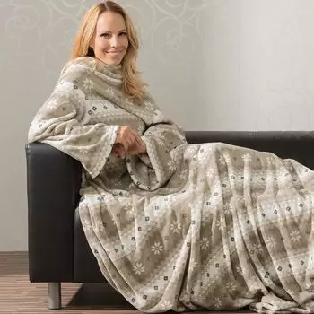 Одеяло Schneestern с рукавами XL 170x200 серо-коричневый/кремовый полиэстер коралловый флис микрофибра CelinaTex